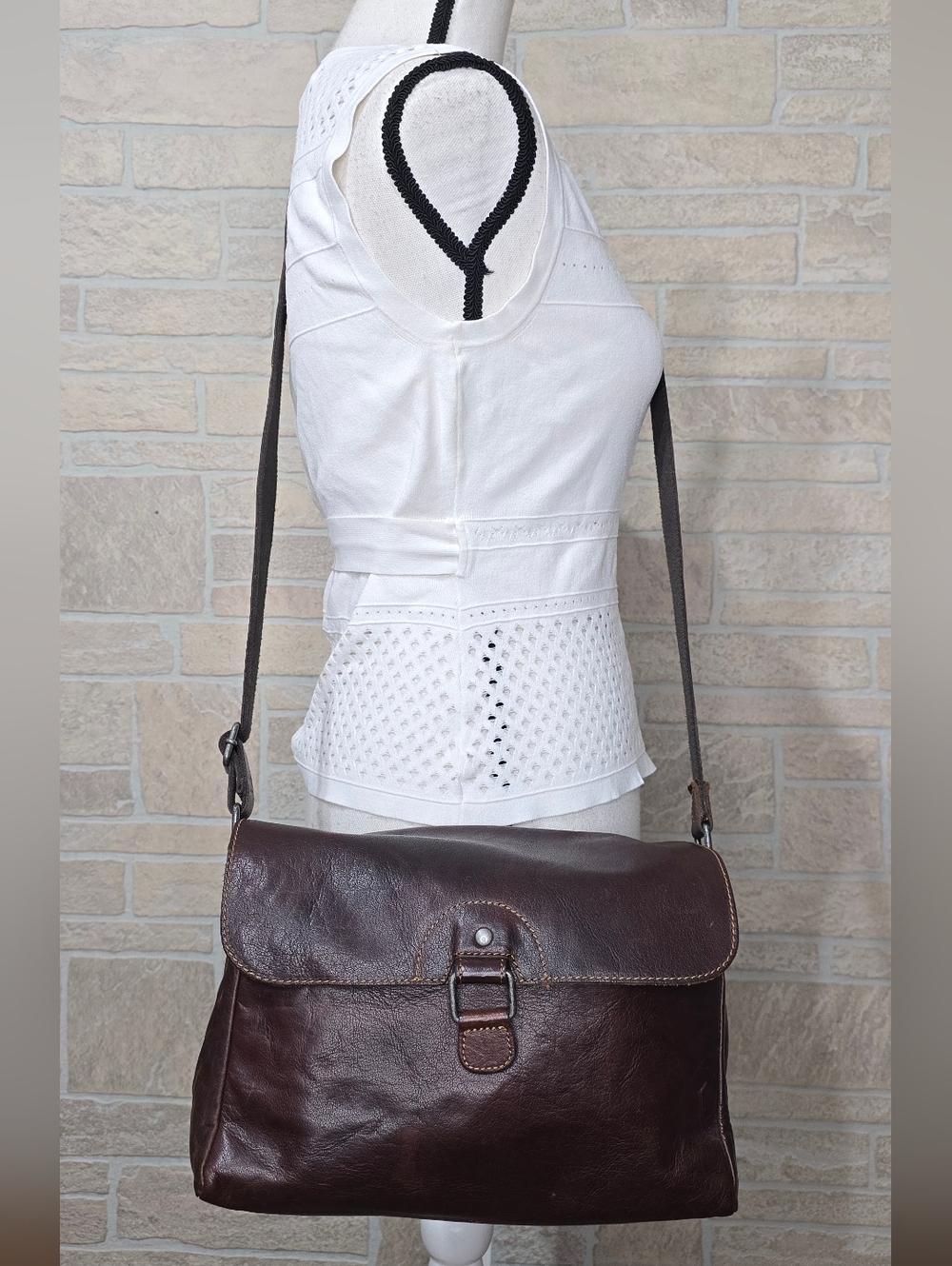 Jack Georges Olivia Brown Leather Organizer Crossbody Messenger Bag Patina Flap